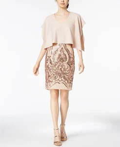 $449 Betsy & Adam Womens Beige Embellished Sequined Petite Cape Sheath Dress 10p - Picture 1 of 2