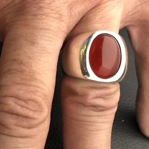 MJG STERLING SILVER MEN'S RING.12 X 16mm CARNELIAN. LOW PRO. SIZE 9 3/4 - Picture 1 of 6