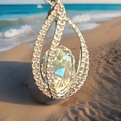 Swarovski Crystal In Rhinestone Cage Teardrop Pendant Necklace Rhodium Plated - Image 1 of 4