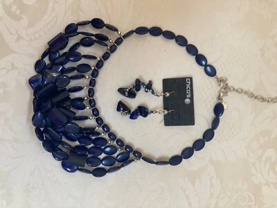 Chico’s Statement Necklace Collar Cobalt Chunky Artsy Funky Boho& Earrings - Image 1 of 4