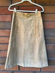 CELINE⚡Brown leather Triomphe gold accent buckle archive vintage skirt size 40 - Picture 1 of 10