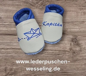 Baby Krabbelschuhe, Lauflernschuhe, Lederpuschen bestickt personalisierbar - Bild 1 von 1