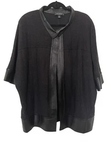 St. John Knit In USA Leather Accent OneButton Open Cardigan Sweater SZ M/Lg - Picture 1 of 11