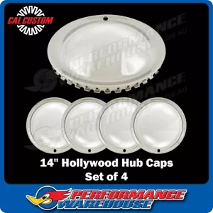 14 Inch Chrome Universal Hollywood Style Wheel Hub Moon Cap Cover Set of 4 - Picture 1 of 4