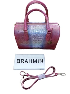 NWT BRAHMIN Stacy Rainbow Fish Melbourne Barrel Satchel Bag pink blue Gold FAB - Picture 1 of 11