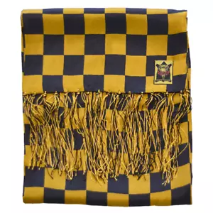 Mens 100% Silk Dress Scarf by Goldtop - Gold Chequered Racing Flag Design - Picture 1 of 1