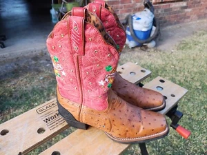 Tony Lama Ostrich Skin Lucky Star Embroidered ST1001 Cowgirl Boots Size 7 **EUC - Picture 1 of 9