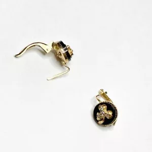 Antique Onyx & Diamond Earrings with Handmade Clover Leaf - Picture 1 of 10
