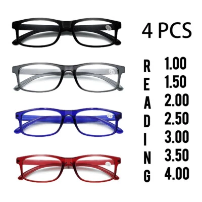 4 Pair Rectangular Spring Hinge Power Reading Reader Glasses For Mens Womens 1-3 - Image 1 of 4