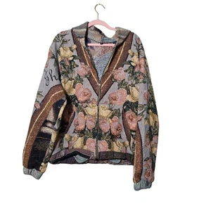 Floral Tapestry Hoodie Baroque Art Knit Jacket, Romantic Cottagecore Streetwear - Picture 1 of 13