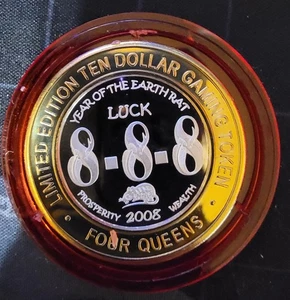 2008 FOUR QUEENS 10 $ RED Cap Silver Strike Year of the Rat .999 - Bild 1 von 2
