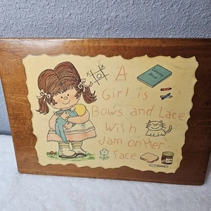 Vintage Wood Wall Decor Little Girl Bedroom Bows And Lace With Jam On Her Face - Picture 1 of 9