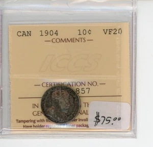 1904 Canada Ten Cents - ICCS VF-20 - Cert#XQY 857 - Picture 1 of 2