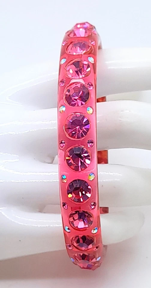 Pulseiras pulseiras da moda rosa transparente redonda de plástico rosa e strass ab -1 - Imagem 1 de 4