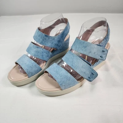 ECCO Wedge Sandals US 8 EU 39 Blue Suede Leather Adjustable Straps Platform - Image 1 of 4