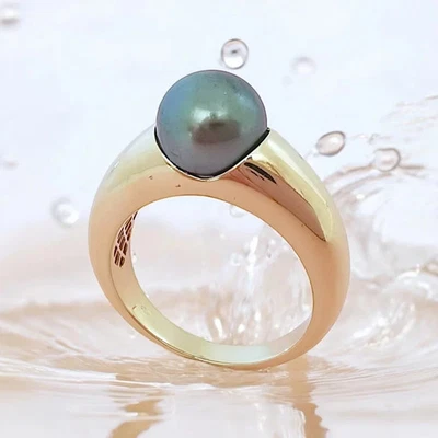 Bague Perle de Tahiti 8,55 mm - Or Jaune 18K (750/1000) 18 carats - Photo 1/4