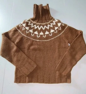 COUNTRY ROAD Fair Isle Wool Knit Jumper Turtleneck Brown Skivy XS Vintage BNWT - Picture 1 of 12