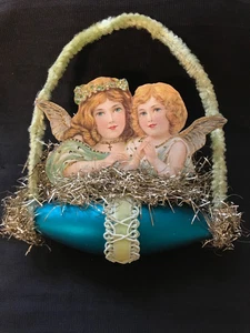 Antik Look Schrott Weihnachtsschmuck 2 ENGEL, türkisfarbenes Glas, Handarbeit - Bild 1 von 4