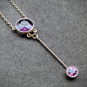 Jugendstil Lavalliere Collier Silber lila alt antik c. 1920 - Bild 1 von 9