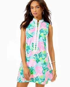 Lilly Pulitzer Jonna High Collar Shift Romper 00 Blue Ibiza Pineapple Shake - Picture 1 of 10