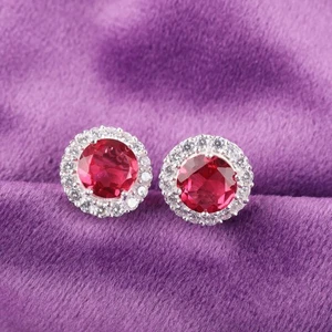 Aretes de circón con piedras preciosas de turmalina rosa de plata de ley 925 0,46" - Imagen 1 de 6