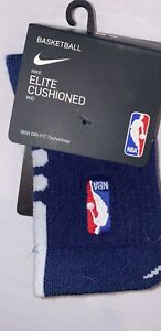 Nike Elite Cushioned Mid Socks With NBA Logo Navy With White - Size Small