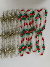 Christmas Beaded Garland Faux Glass Ball Metal Faux Pearl Lot Of 2 Each 9’