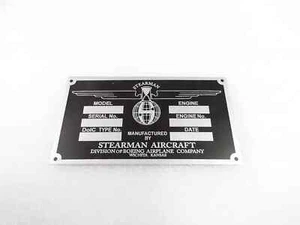 DATA PLATE FITS TO BOEING STEARMAN AIRCRAFT #V332-8 - Picture 1 of 6