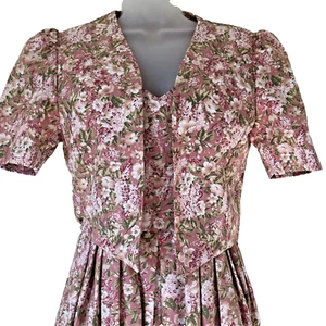 Laura Ashley Dress & Bolero Jacket Size 8 10 Floral Pink Cotton Vintage Made UK - Picture 1 of 13