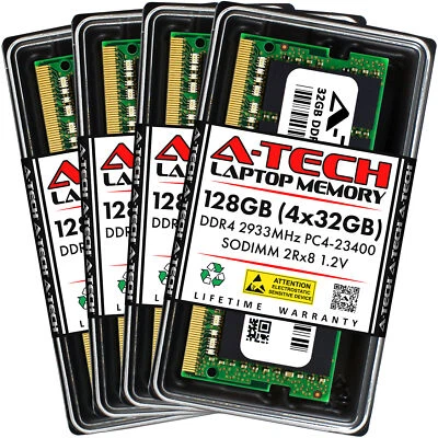 A-Tech 128GB 4x 32GB PC4-23400 Laptop SODIMM DDR4 2933 MHz 288-Pin Memory RAM - Image 1 of 4