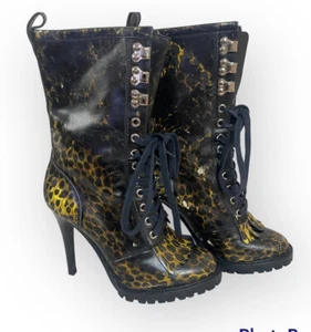 Dolce and Gabbana D&G Leopard Animal Print Lace Up Boots - Picture 1 of 10