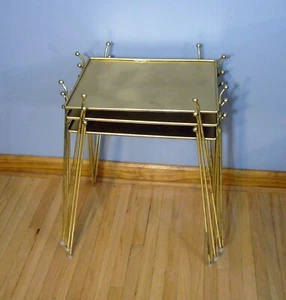 3 Vintage MCM Iron Hairpin Leg Stacking Nesting Side TV Table Retro 15x12 - Picture 1 of 7