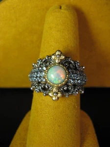 BARBARA BIXBY RING SIZE 8 OPAL LAPIS DOUBLET BLUE TOPAZ PAVE FLOWER Gemstone - Picture 1 of 3