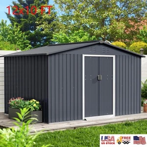 12'x10' Outdoor Metal Storage Shed Garden Tool House W/ Lockable Doors for Yard - Picture 1 of 7