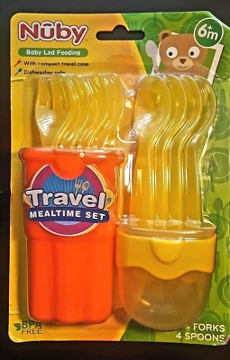 Nuby Baby Travel Mealtime Cutlery Set - 4 Forks, 4 Spoons, & Case - 6 Mo +  NEW - Image 1 of 4