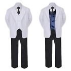 6pc Boy Kid Child Teen Formal Necktie Black White Suit Set Satin Color Vest 4-20
