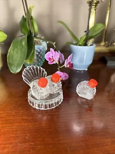 Vintage Scalloped Shell Glass Salt Pepper Shakers 4piece SET LOT Bird Rooster - Picture 1 of 13