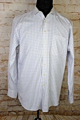 Hickey Freeman Men's 16/36 Plaid Check Button Front Long Sleeve Shirt White Blue - Image 1 of 4