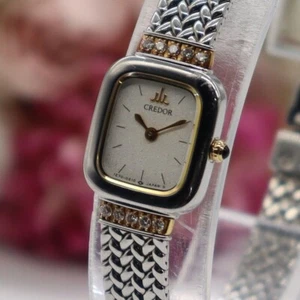 【Seiko】New battery Seiko Credor 1E70-5130 Quartz 10P Diamond 18KT+SS Square - Picture 1 of 8