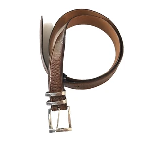 Mezlan Belt Genuine Lizard Mens Sz 38 M4939 Made Spain Brown Silver Buckle - Picture 1 of 13