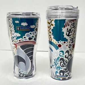 (2) Royal Caribbean Cruise Line Coca Cola Soda Travel Drink Cup Tumblers w/ Lids - Picture 1 of 6