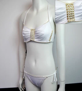 LA PERLA Sequin Embellished Bikini Swimsuit Black Soft S C 42 6 US White Gold - Picture 1 of 16