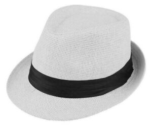 Unisex Summer Straw Fedora Hat Trilby Cuban Sun Cap Panama Short Brim Paper Hat