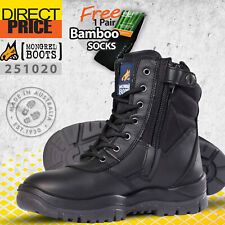 Mongrel Boots Work Safety Security 251020 Steel Toe High Leg Black Zip Sider New