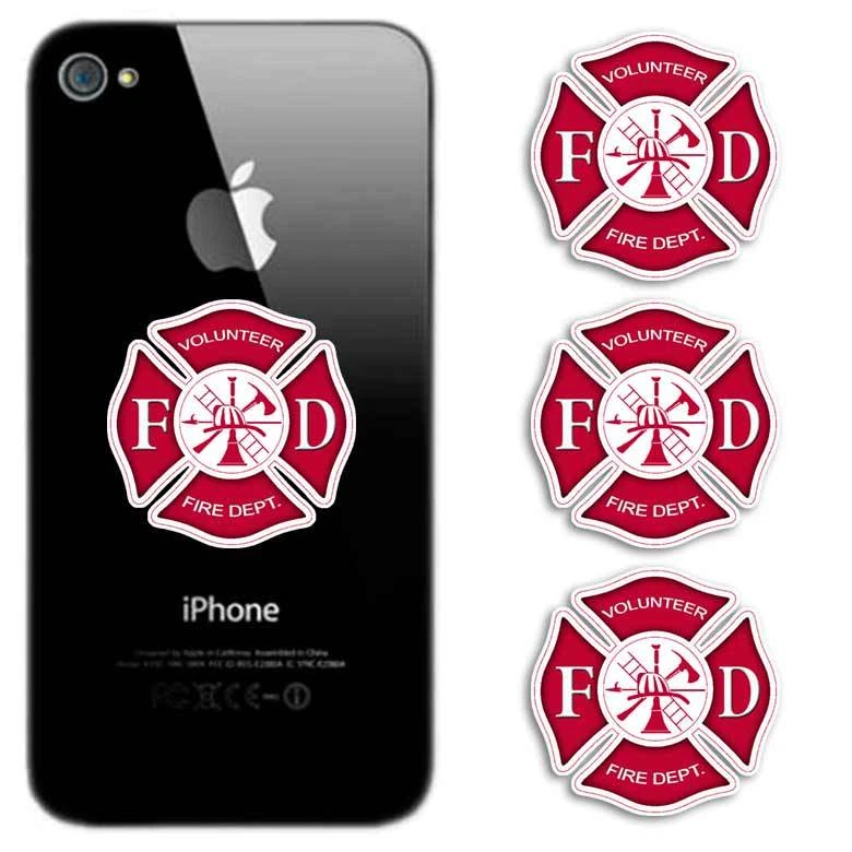 Volunteer Fire Department Red Maltese Cross Phone Sticker Firefighter Decal USA - Image 1 of 1