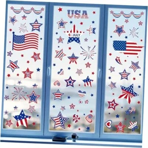 4th of July Window Clings Decorations,111 PCS Reusable Static Red White Blue - Picture 1 of 8
