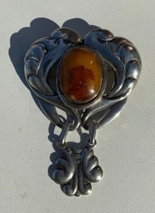 Jugendstil Brosche aus 826 Silber Bernsteinbrosche/ Silberbrosche - Bild 1 von 7