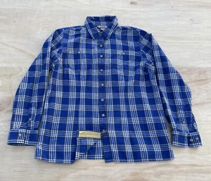DULUTH TRADING Co Casual Button Flannel Shirt Plaid Long Sleeve Women Blue SZ M - Foto 1 di 6