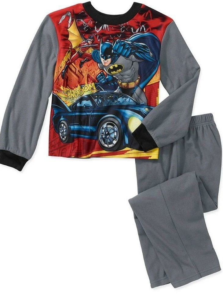 Batman Robin Niños 4/5 Vellón Franela 2 piezas Pijama Ropa de Dormir Conjunto Batimóvil Foto 1 de 1