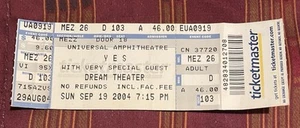 YES & Dream Theater Universal Amphitheater 9/19/04 Ticket Stub - Picture 1 of 2